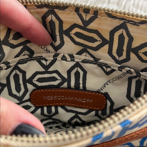 Rebecca Minkoff Tan and Blue Geometric Crossbody Bag - Picture 3 of 4